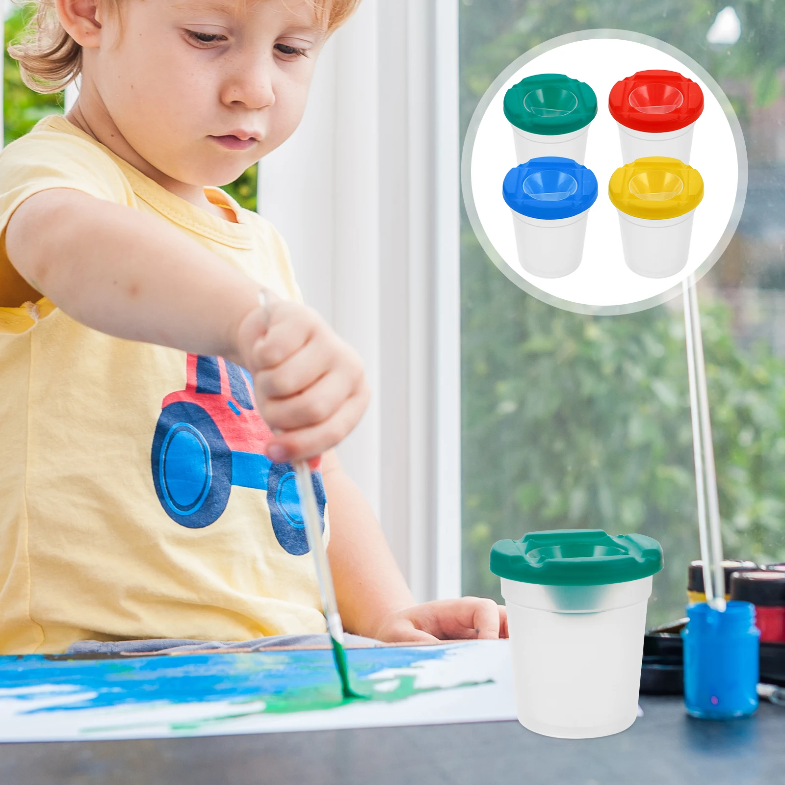 4pcs Random Color Rotating Pen Washer Kids ABS Material Easy Clean Compact Lightweight Portable Storage Painting Brush Basin