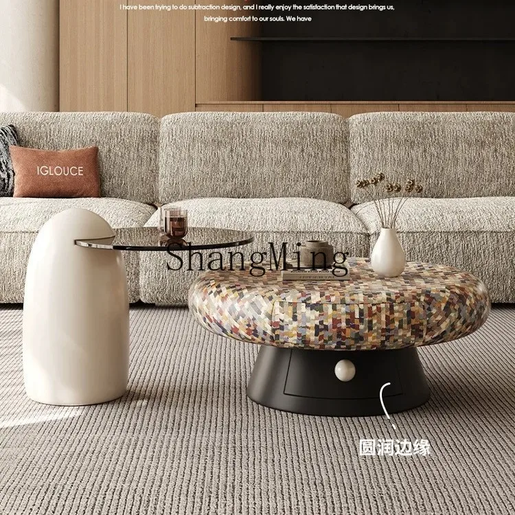 SM  seven rainbow coffee table light luxury living room home high-end solid wood tempered glass edge table