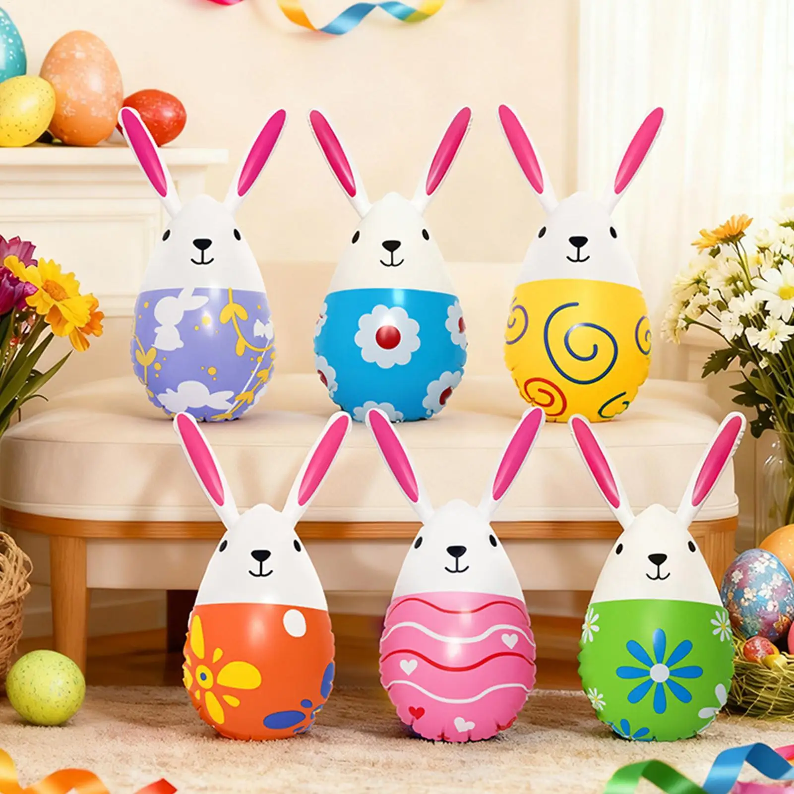 

Пасхальный декор, 6 шт., праздничная вечеринка, игрушка-кролик из ПВХ, пасхальные украшения для дома, фермерского дома, квартиры, сада, двора