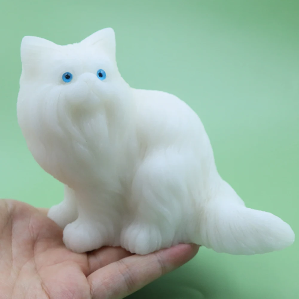 130mm Natural White Jade Cat Figurine Hand Carved Healing Crystal Animal Statue for Home Decor Collectible Art Ornament Gifts