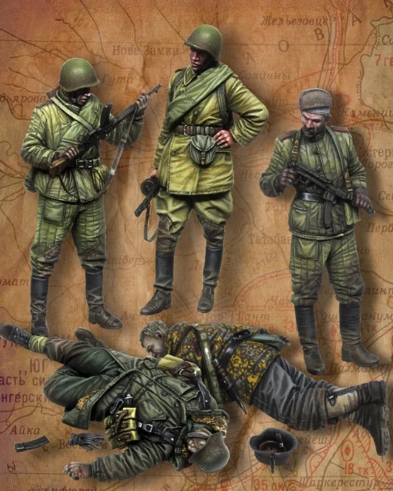 

1/35 Scale DieCast Resin Figure Model Kit Soviet Soldiers & Fallen German Soldiers 5 Figures Unassembled Unpainted