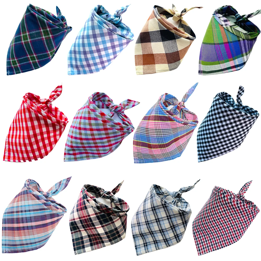 30/50pcs Cotton Plaid Dog Bandanas Thin Style Small Large Dog Scarves Bibs Collar Pet Dog Accessories