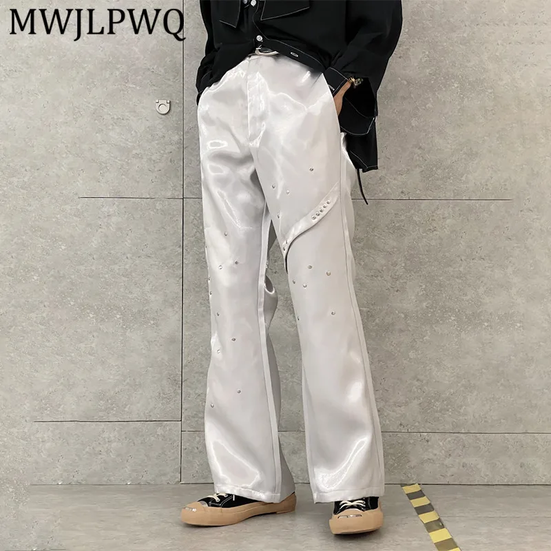 MWJLPWQ Liquid Metal Silver-Gray Non-Slit Jeans Men's Summer 2026 New High-Waisted Slimming Floor-Length Chic Flared Pants 16454