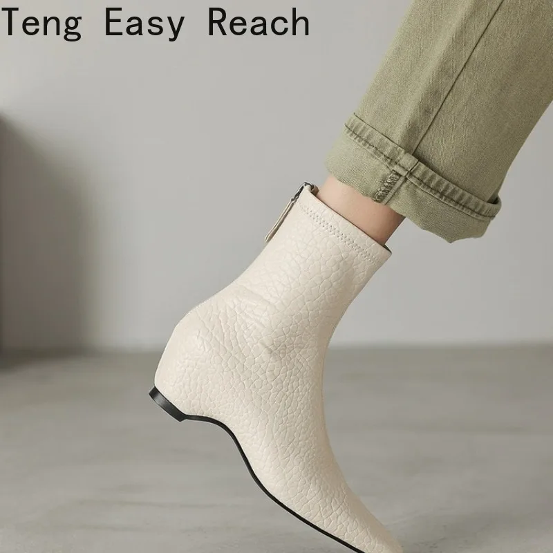 New Trend 2026 Women Ankle Boots Real Leather Autumn Short Boots Winter Shoes High Heel Office Lady Side Zipper Boot Size 34-39