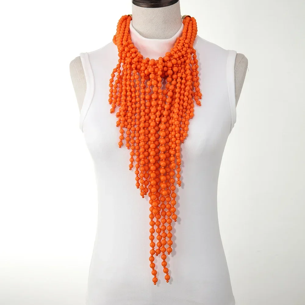 Fashion Exaggerated Acrylic Multi-Layer Fringe Necklace Bohemian Hand-Woven Multicolour Beaded Long Necklace Women Accessories