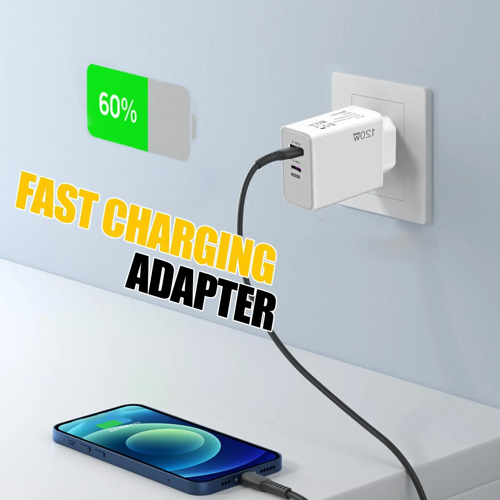 Fast Wall Charger 120W Fast Charging Cube Wall Plug Compact Versatile Adapter Travel Phone Accessories For Business Study Dorm