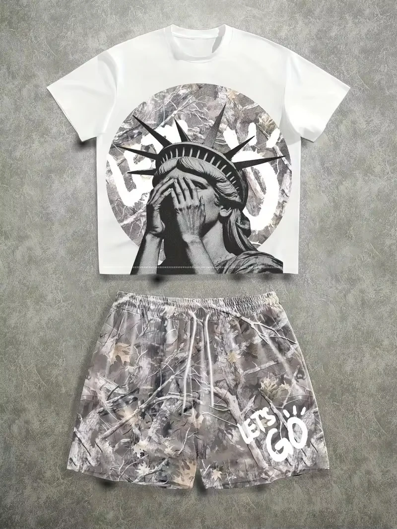 

The 2026 Summer New Men's Set Features Street Casual Hip-Hop Fashion Comfort And Softness With 3D Pattern Prints