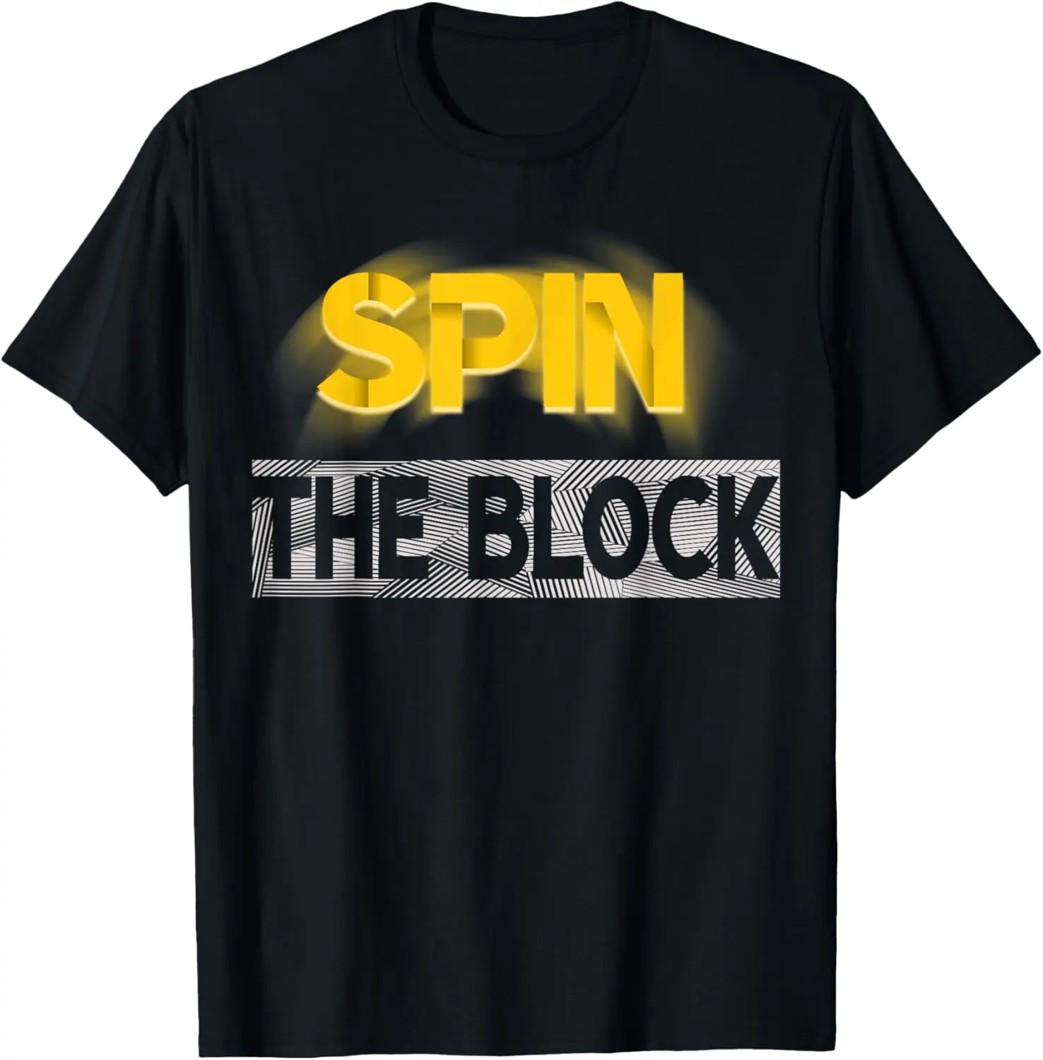ゴールドスピンブロックユニバーシティグラフィックTシャツ、ゴールドイエロー
