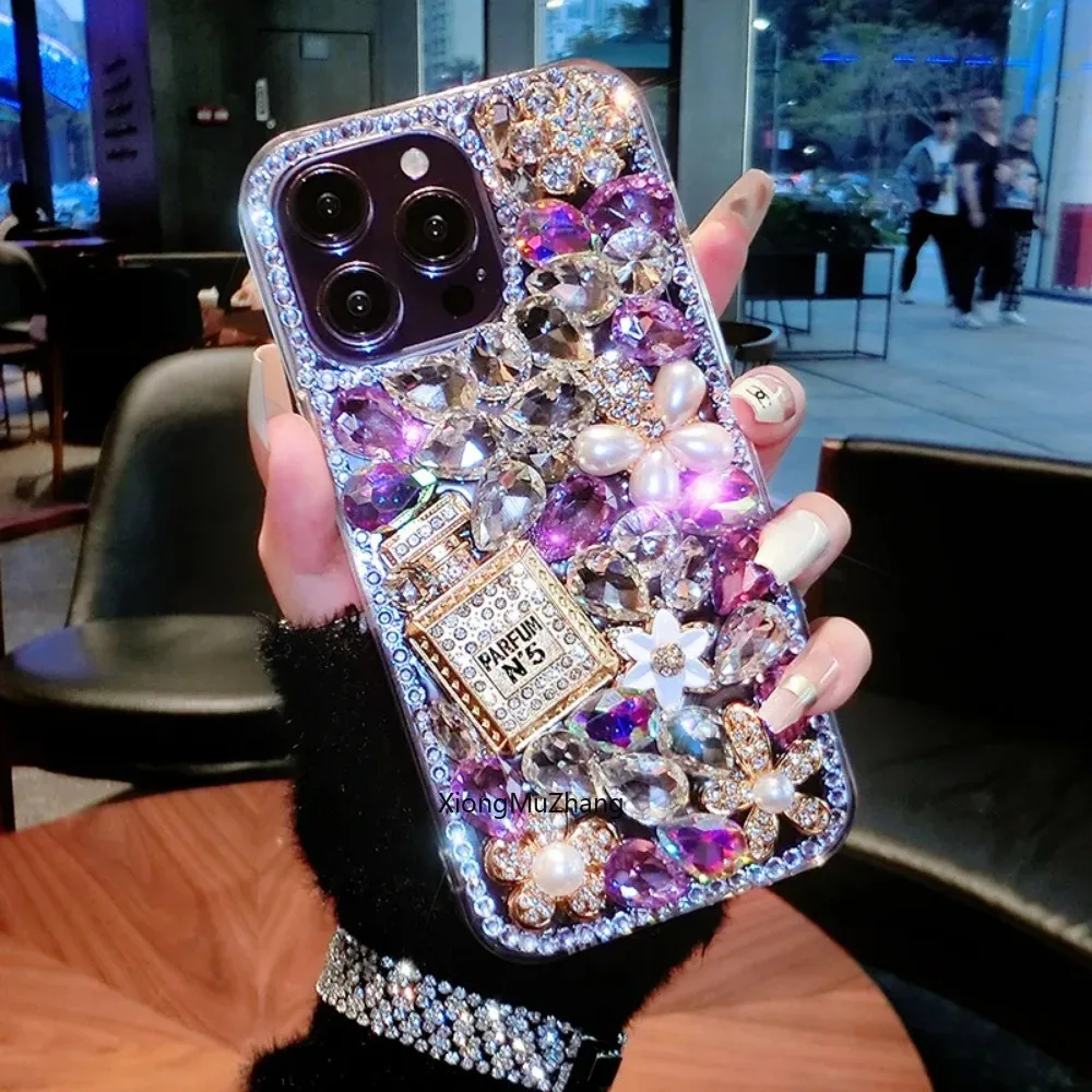 Cover personalizzata con strass di cristallo viola di lusso per Google Pixel 7 7 Pro 7A 8 8 Pro 8A 6 6Pro 5 5A 4 4A 4XL 3XL per Pixel 9 9 Pro