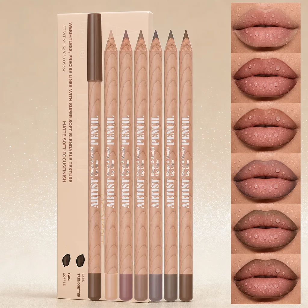 Image of FACE SECRET 6-teiliges Samt-Mattes Lipliner-Set - Langanhaltende Vielseitige Farbtöne Langanhaltendes Lippen-Make-up Beerenrot, Braun, Rosa Lippenstift