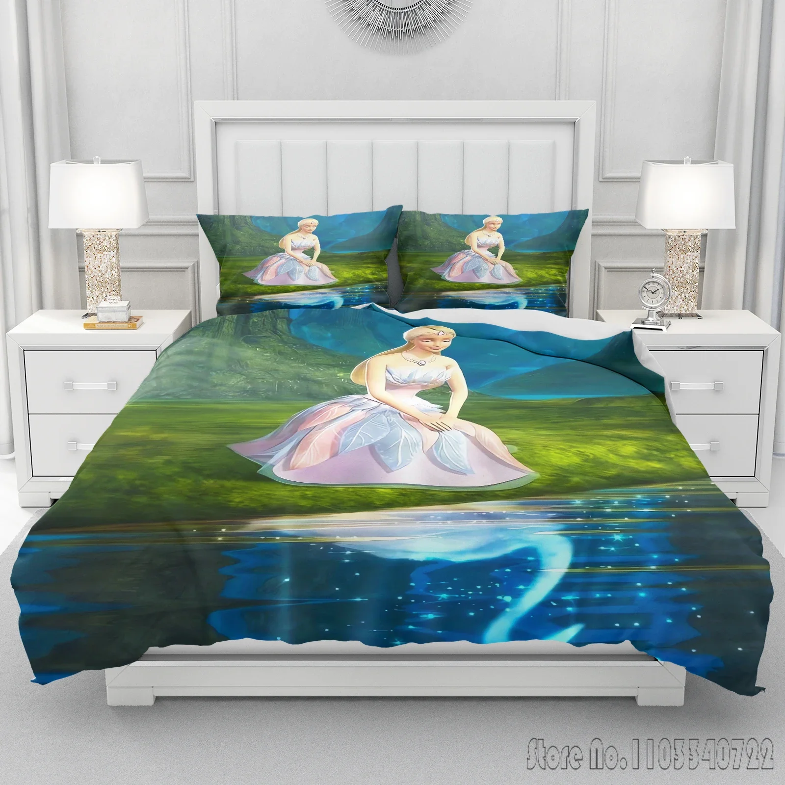 Disney Reactive Printing Love Child Barbie Duvet Cover Set HD Comforter Cover Bedclothes for Kids Bedding Sets Bedroom Decor