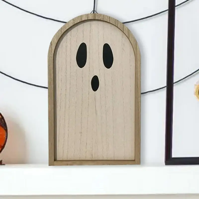 Cute Ghost Sign legno Halloween Ghost Door Sign BOO Decorations Boo Ghost Spooky Table Sign per Outdoor Yard