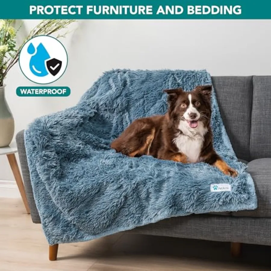 Waterproof Dog Blanket for Couch, Bed and Furniture, Reversible Sherpa and Faux Fur Pet Blanket, Leakproof Pet Blanket for Larg
