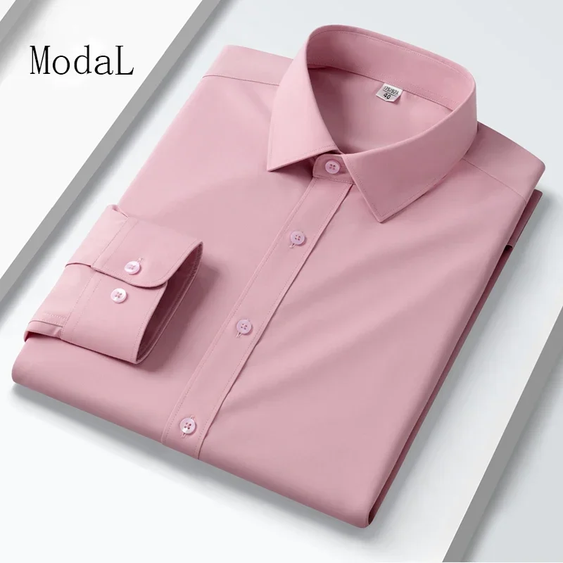 

New in shirt hight quality ModaL long-sleeve shirts for men slim fit formal shirt solid color office business white pink clothes