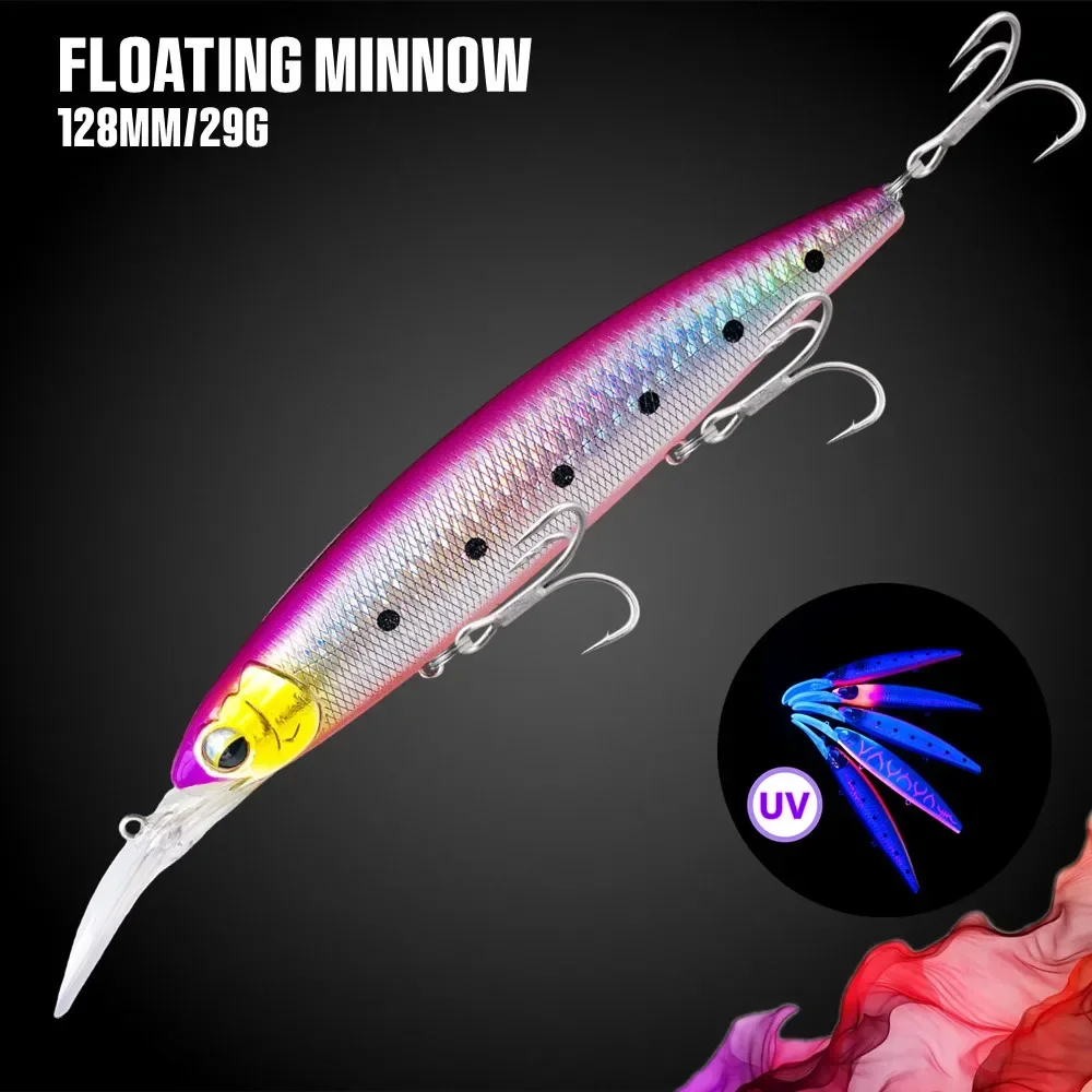 Ultralanger Wurf, schwimmender Wobbler, Minnow, harter Köder, 128 mm, 29 g, Flunder, Wolfsbarsch, Salzwasser, Meeresangelköder, Tiefe 0,8–5 m