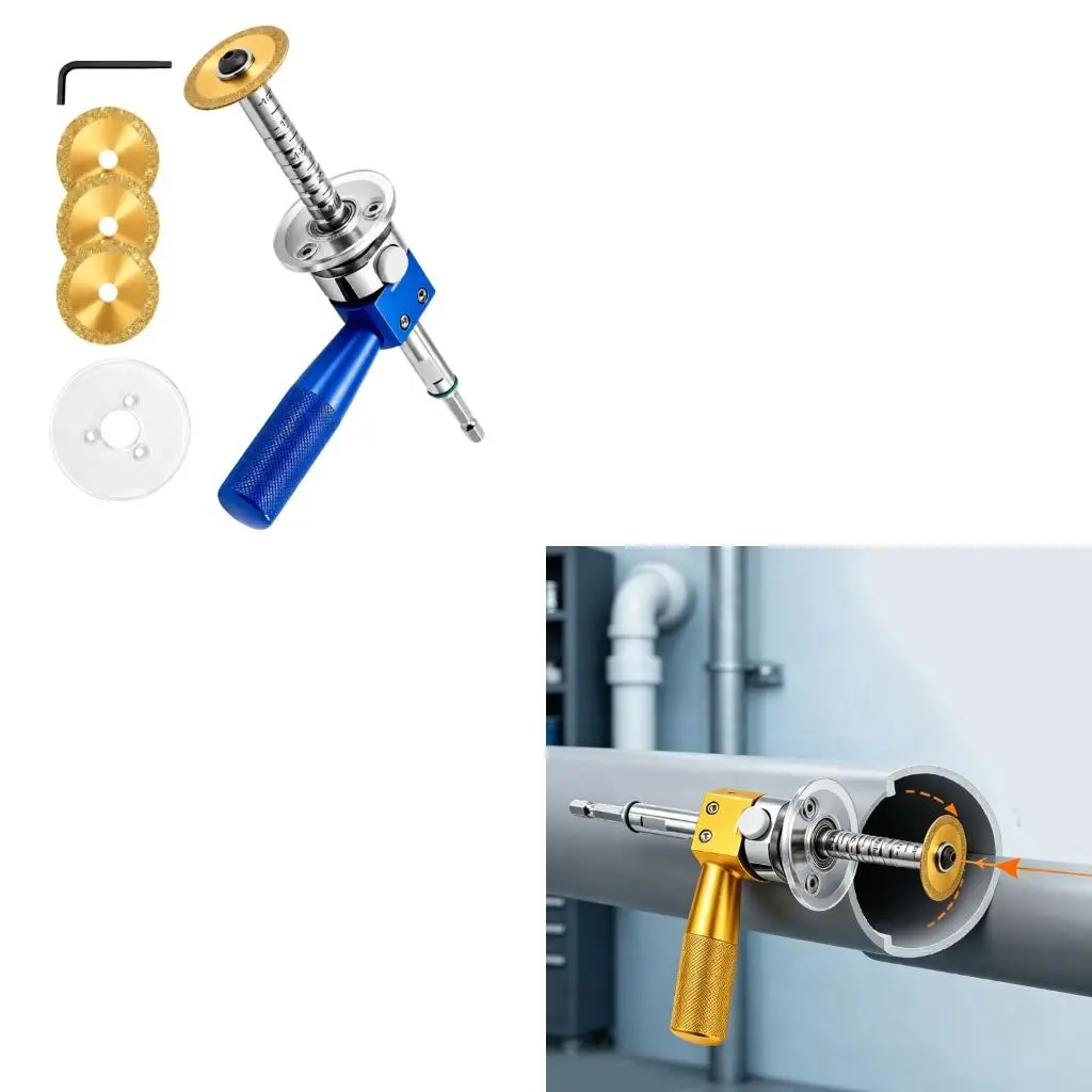 Pipe Cutting Tool for PVC Installation with Side Handle, Depth Scale, Cutting Disc, Aluminum Components and Steel Rod high