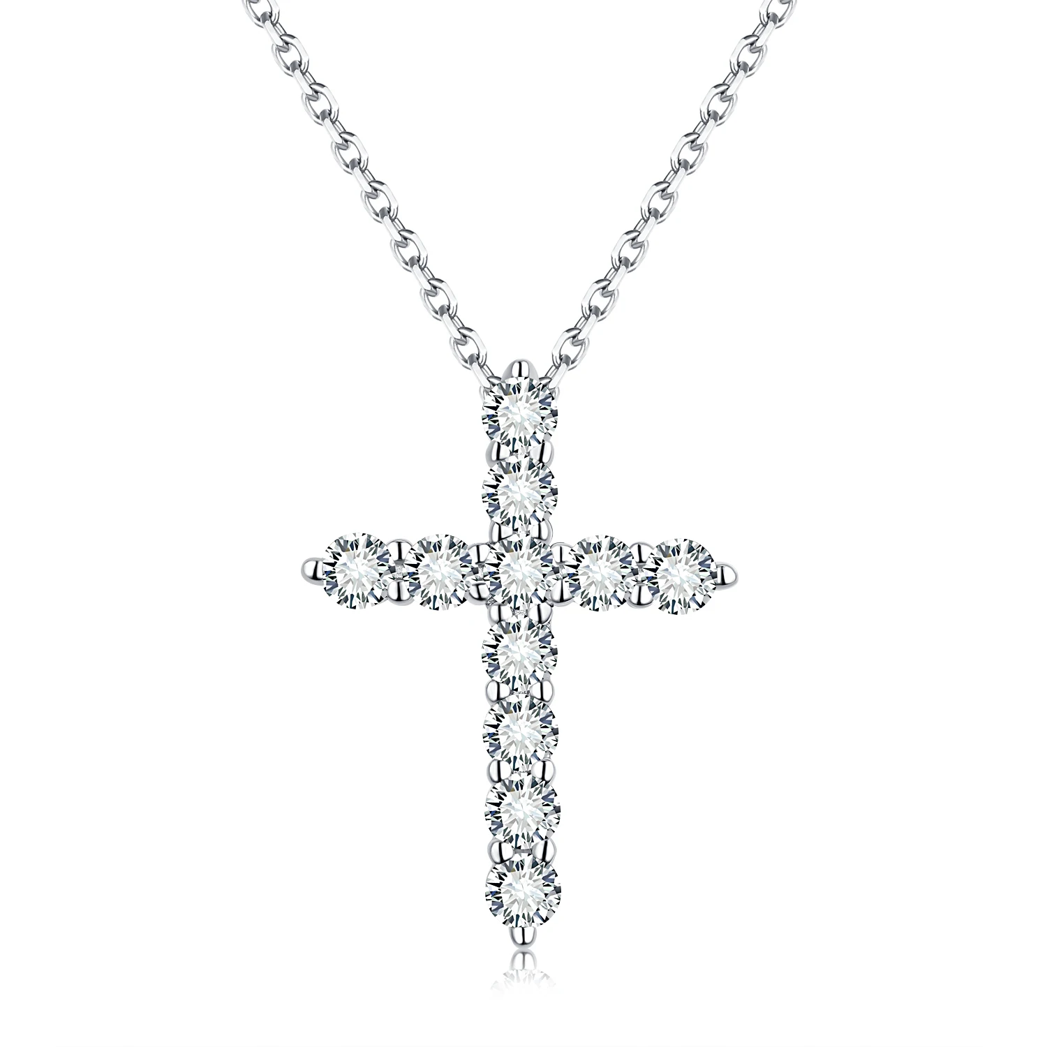 

S925 white gold plated with cross pendant necklace moissanite loose stone for all guys' gift