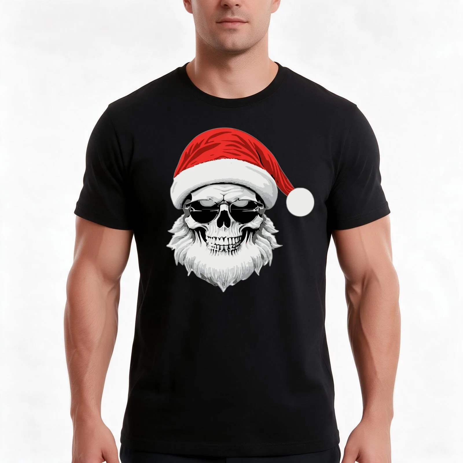 Skull Santa Clause Wearing Sunglasses T-Shirt Summer Casual Cotton Tee Oversized Streetwear Tops Vintage Graphic Print