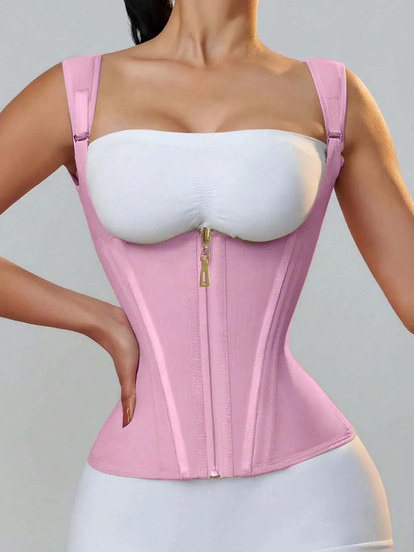 Latex Waist Cover 15 Bone Straightening Tank Top with Waist Bundle, Waist Belt, Zipper Buckle, Retro Shaper Top