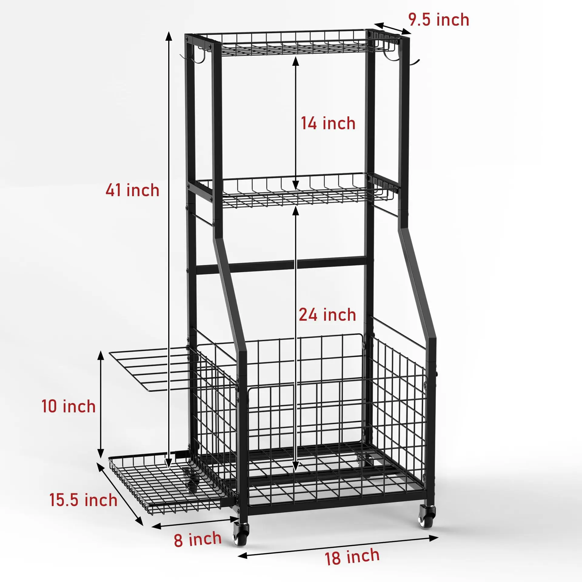 Cross-border Three-layer Metal Sports Equipment Storage Rack Movable with Hooks Toy Rack for Balls and Sporting Goodspromote sal