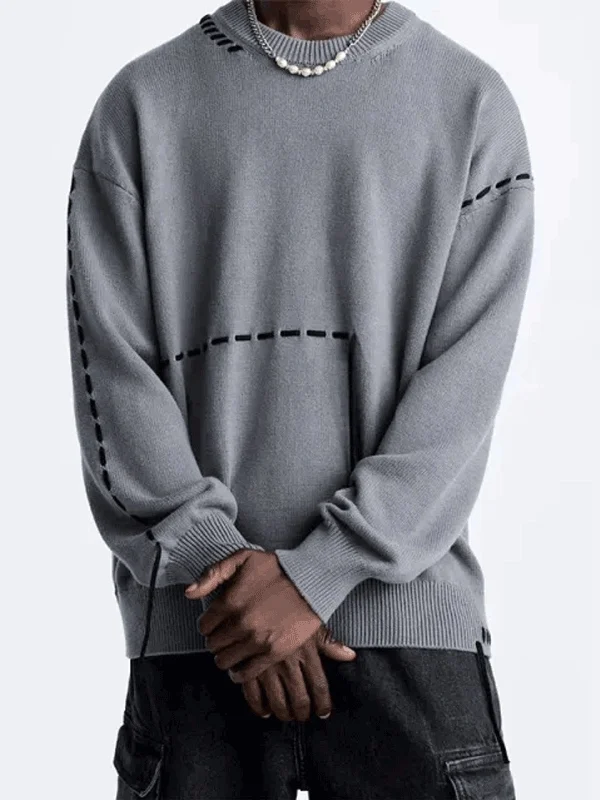 

Loose Knitted Overhead Sweater New Autumn Winter Men's Faion Casual round Ne Long Sve Youth Active Sle Polyester Blend