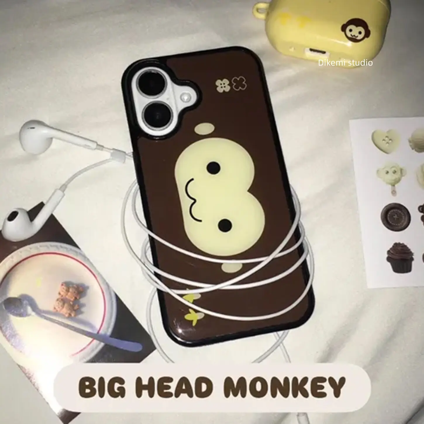 Korean Ins Brown & Yellow Monkey Face Phone Case For iPhone 