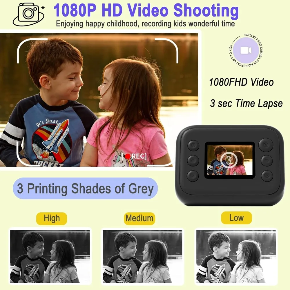 어린이 인스턴트 인쇄 카메라 HD 렌즈 2.0 인치 화면 줌 32GB 어린이 생일 축제 선물 여행 Selfie 디지털 카메라 완구