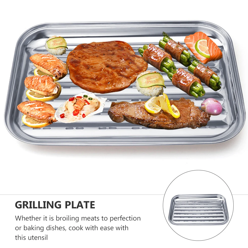 

Stainless Steel Barbecue Grilling Plate Large Capacity Rust Proof Wear Resistant Non Stick Surface for Meat Fish Vegetables