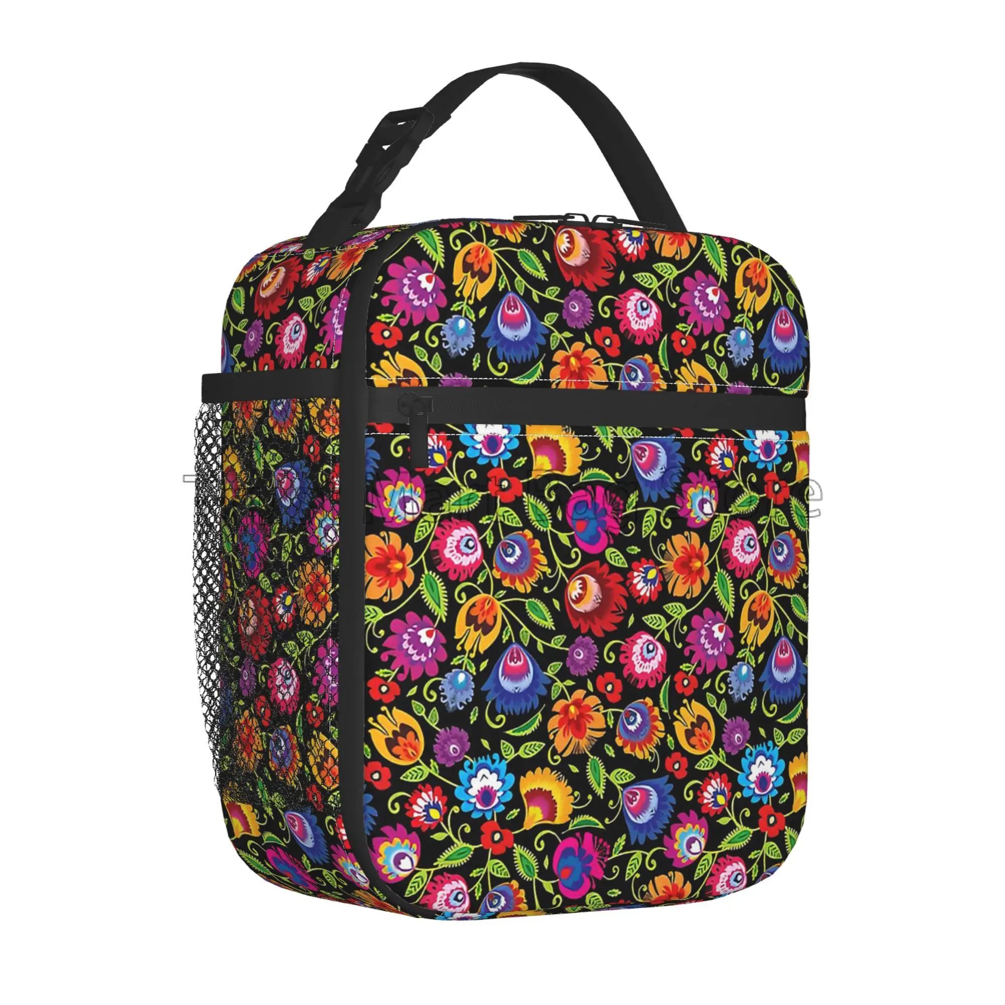 Colorful Mexican Flower Lunch Box Reusable Lunch Bag Work Bento Cooler Reusable Tote Picnic Boxes Insulated Container for Picnic