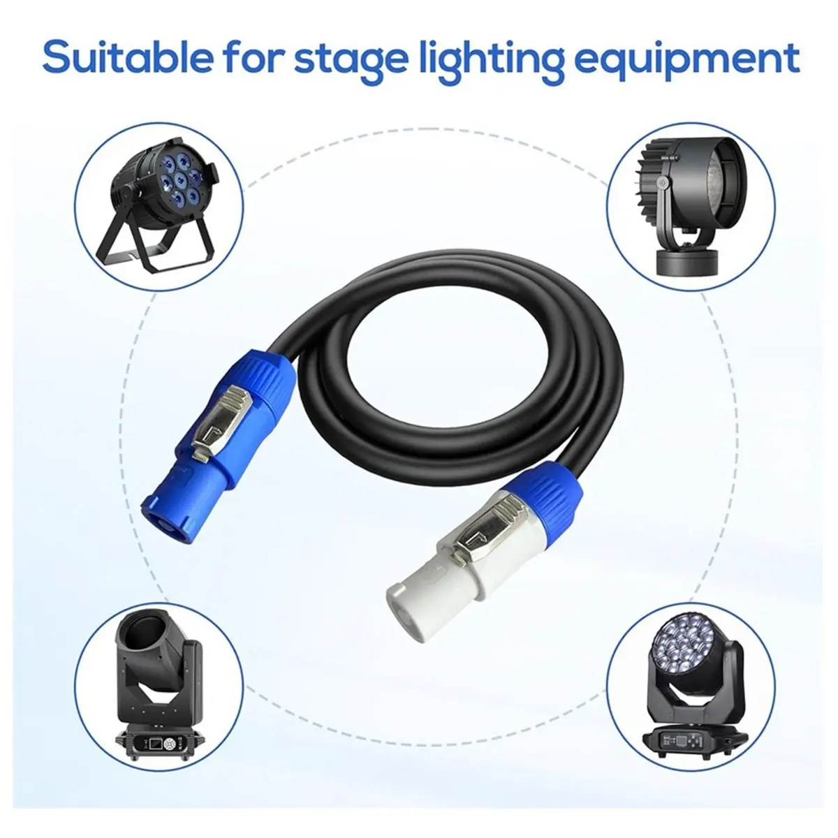 PHONE&GEAR 2 Pack Stage Light PowerCON Cable, 3 Pin 16AWG AC PowerCon Connector Cord Input to Output, 20A Power Extension Cord