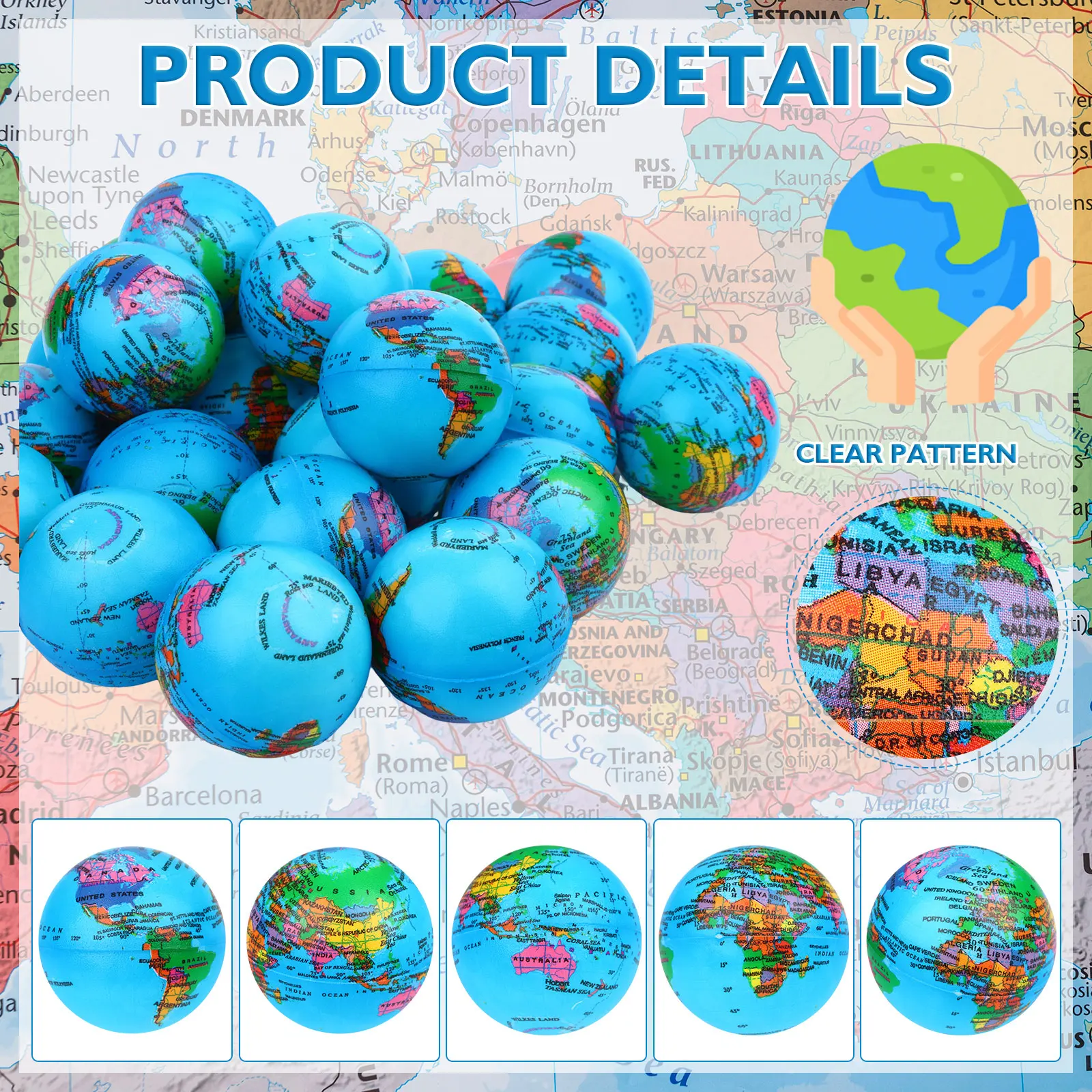 Globe Ball 36Pcs Stress Mini Earth World Foam For Kids Adults Games Education Stress Relief Home