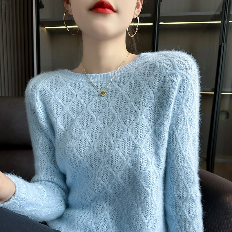 

Women's Sweater Autumn/Winter New 100% Cashmere Clothing Knitted Round Neck Pullover Casual Loose Tops Long Sleeve Warmth
