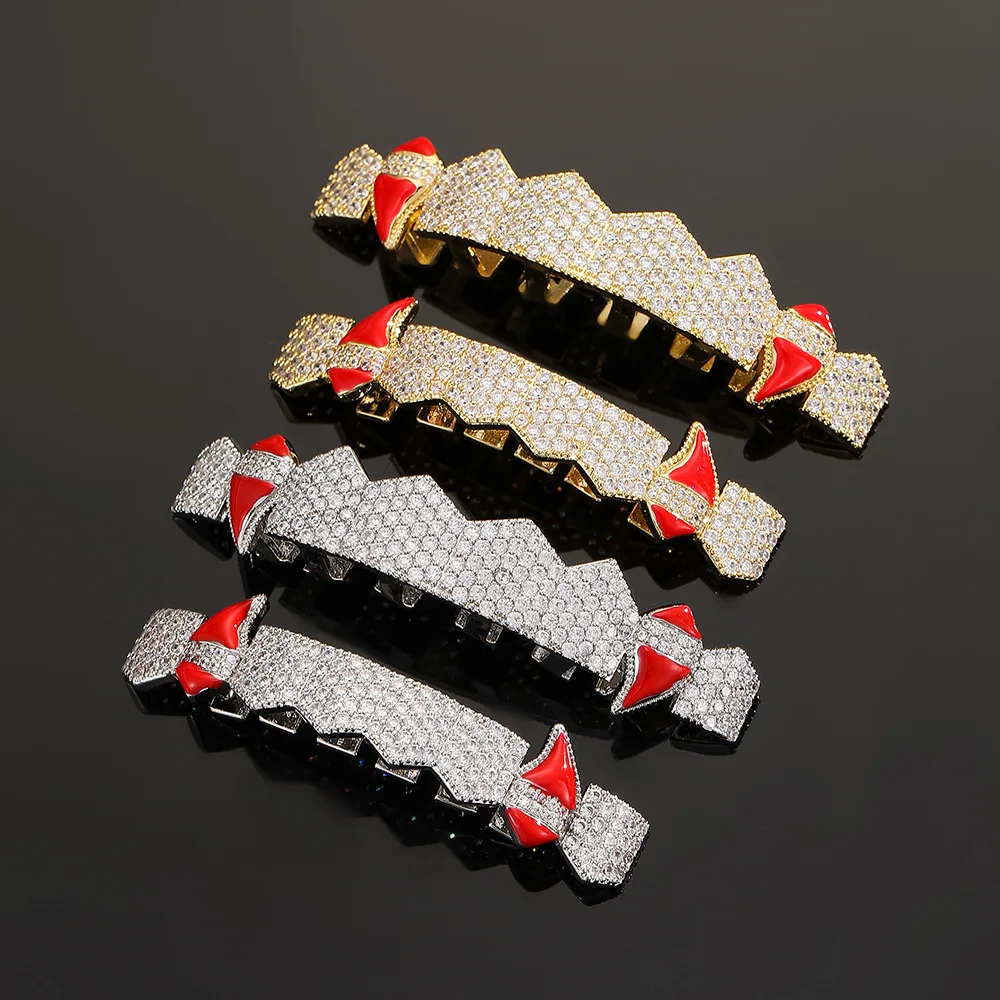 HipHop CZ Teeth Set For Unisex Top Bottom Mouth Gold Silver Color Teeth Tooth Cap Removable Dental Fashion Jewelry