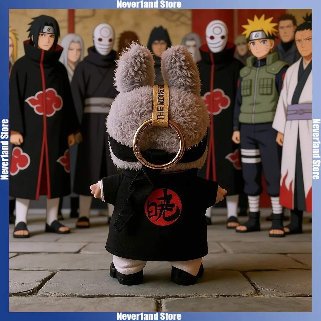 Labubu Doll Clothes Cartoon Naruto Akatsuki Ninja Headguard Cape Set Mini Plush Doll Clothing Fashion Doll Accessories Gift