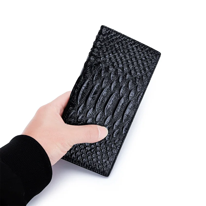 Bifold Purse Alligator Print Genuine Leather Men Long Wallets Real Cowhide Wallets for Man Short Black Walet Portefeuille Homme