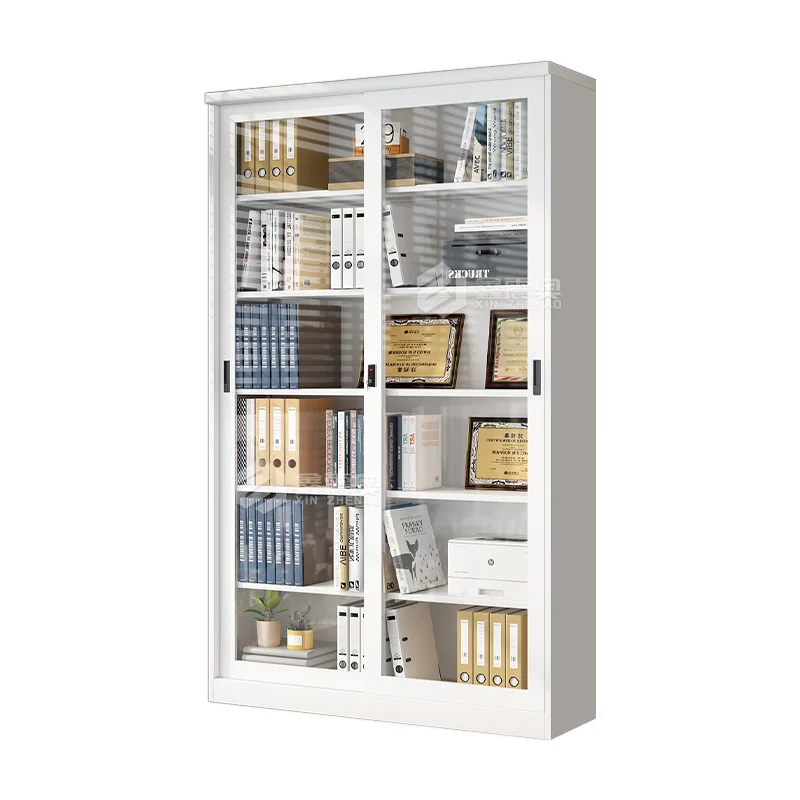 

Office sliding door Glass file cabinet Dust-proof display White bookcase Key lock certificate File data locker