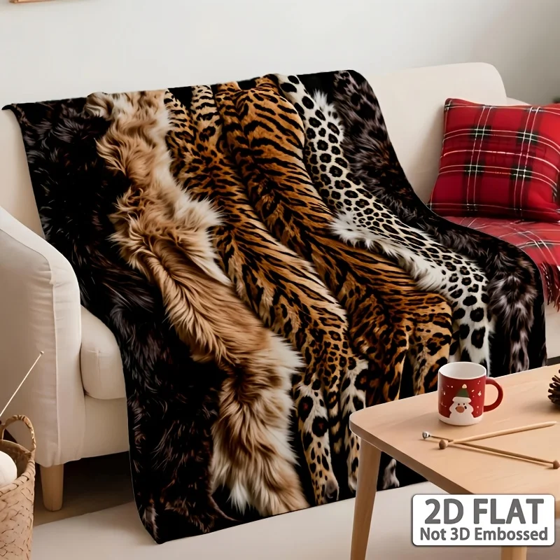 2D Flat, 1pc Pack, Soft and Comfortable Blanket, Luxurious Printed Flannel Blanket, Ultra-soft Blanket with Realistic Leopard, Z