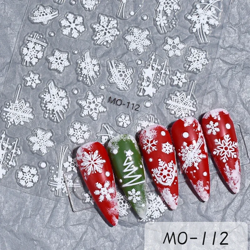 Calcomanías de uñas de copo de nieve blanco 5D, suministros de Navidad, pegatinas de Arte de uñas de Navidad, deslizadores de manicura autoadhesivos