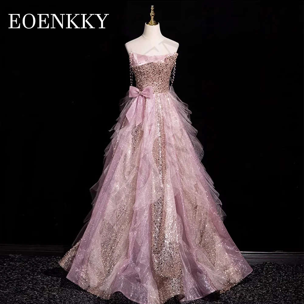 Luxury Sparkly Beading Prom Dresses 2024 Glitter Sequined Off The Shoulder A Line Wedding Guest Dress Pink vestidos de gala