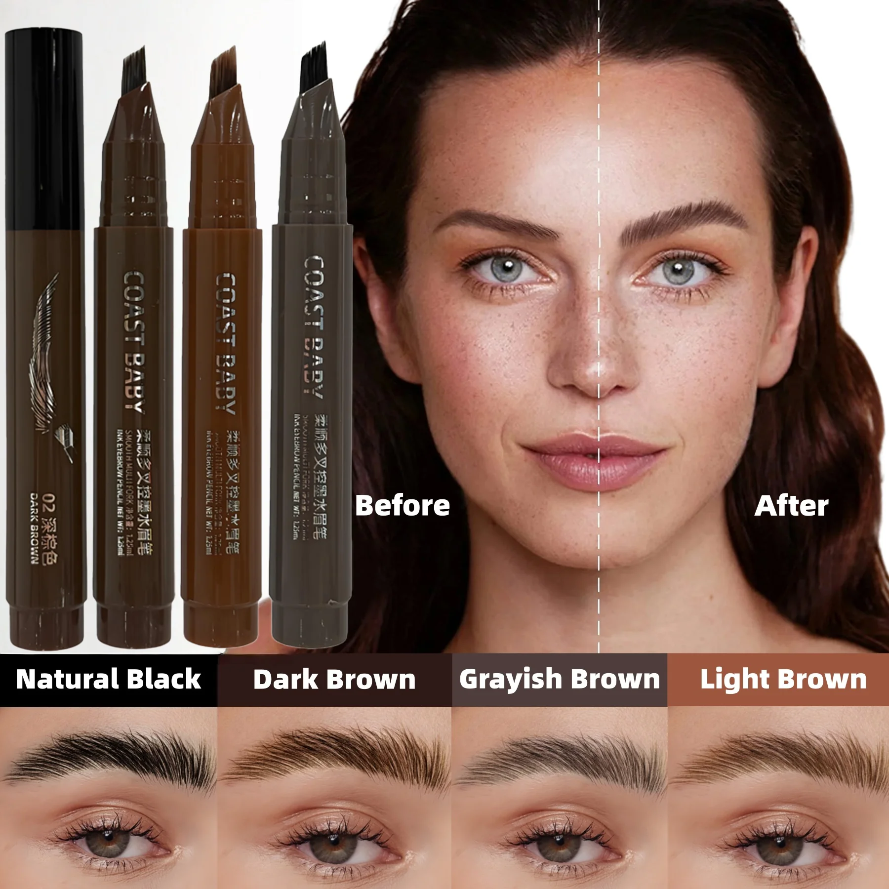 Waterdicht wenkbrauwpotlood - Snelle vorm, ultrafijne natuurlijke uitstraling, waterdicht en zweetbestendig, duurzame make-up, wenkbrauwinstelling