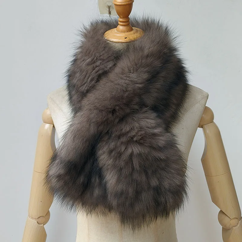 

Женский короткий вязаный шарф из натурального лисьего меха, пушистые модные толстые теплые шарфы из натурального меха, женский глушитель из натурального меха