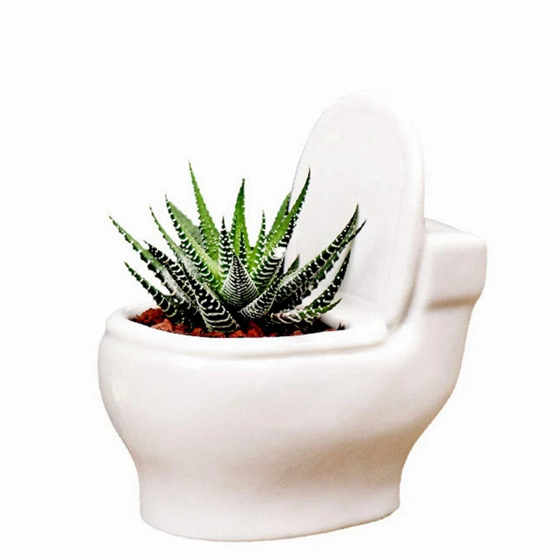 2 Piece Toilet Plant Pot/Bonsai Pot/Flower Pot/Succulent Planter White About 11X11.7Cm Perfect Gifts For Women, Mom Or Birthdays