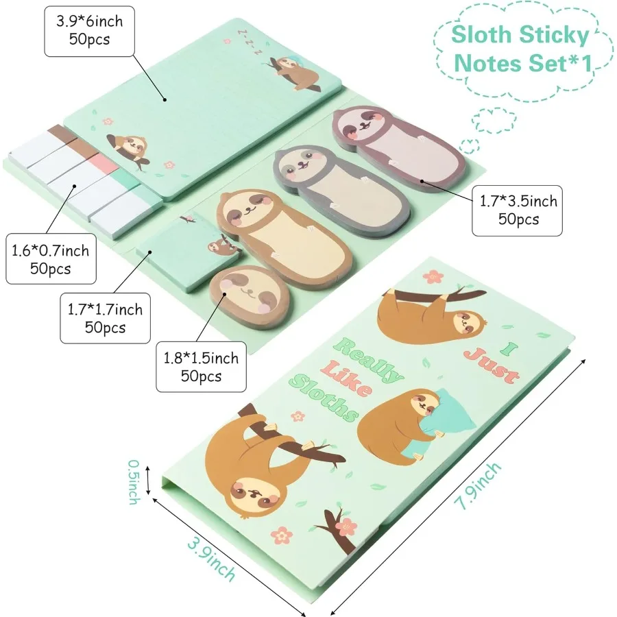 Xqumoi ゆっくりとくっつく寝虫風付箋セット 550枚入り 可愛い漫画風寝虫 セルフスティックメモパッド 動物ディバイダータブ バンドル