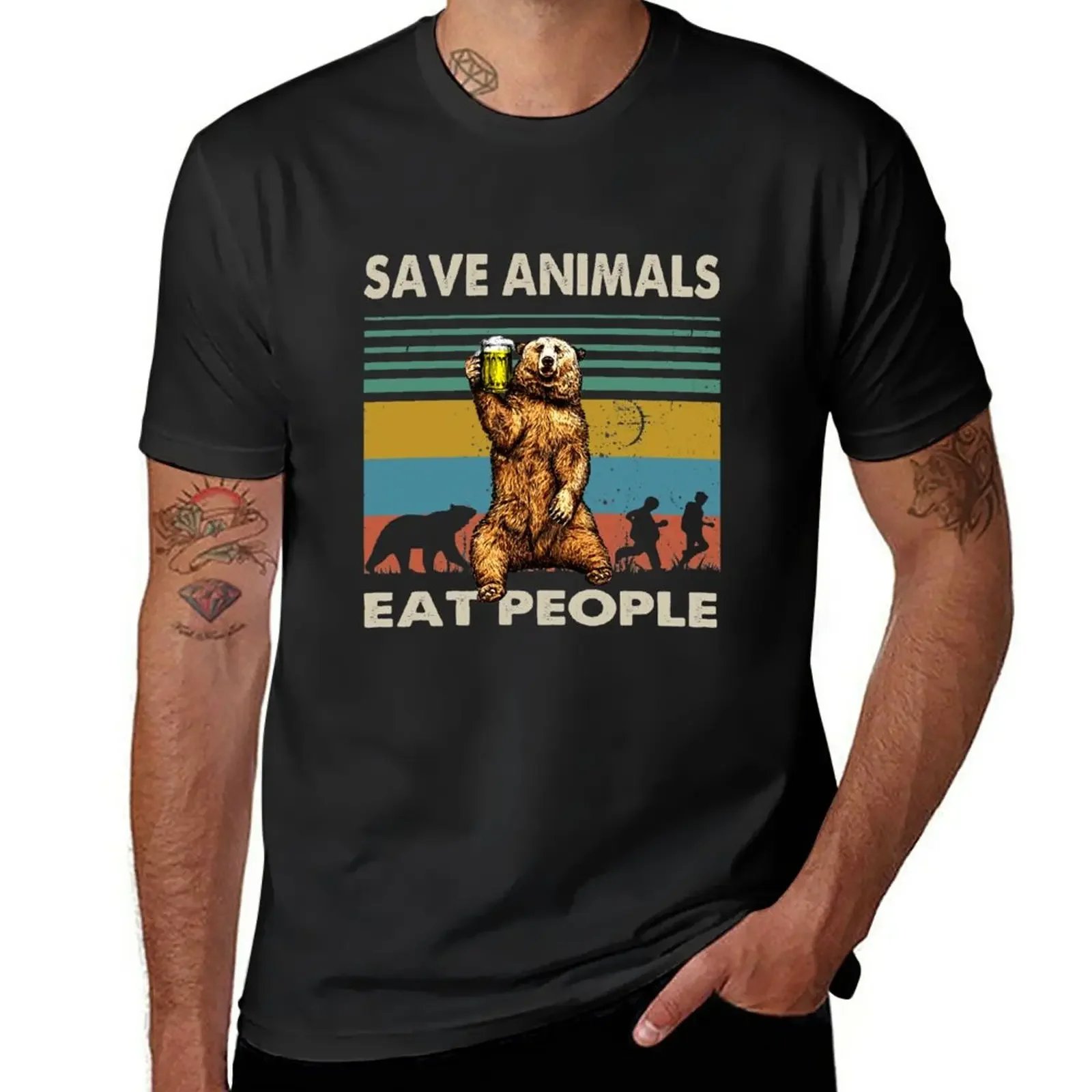 

Новинка, футболка с надписью «Save Animal Eat People», аниме одежда, простая футболка, летняя одежда, облегающие футболки для мужчин