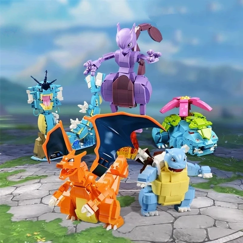 keeppley-ポケモンビルディングブロックパズル組み立ておもちゃかわいい誕生日プレゼントリザードンギャラードミュウツーバイノサウルスモデル