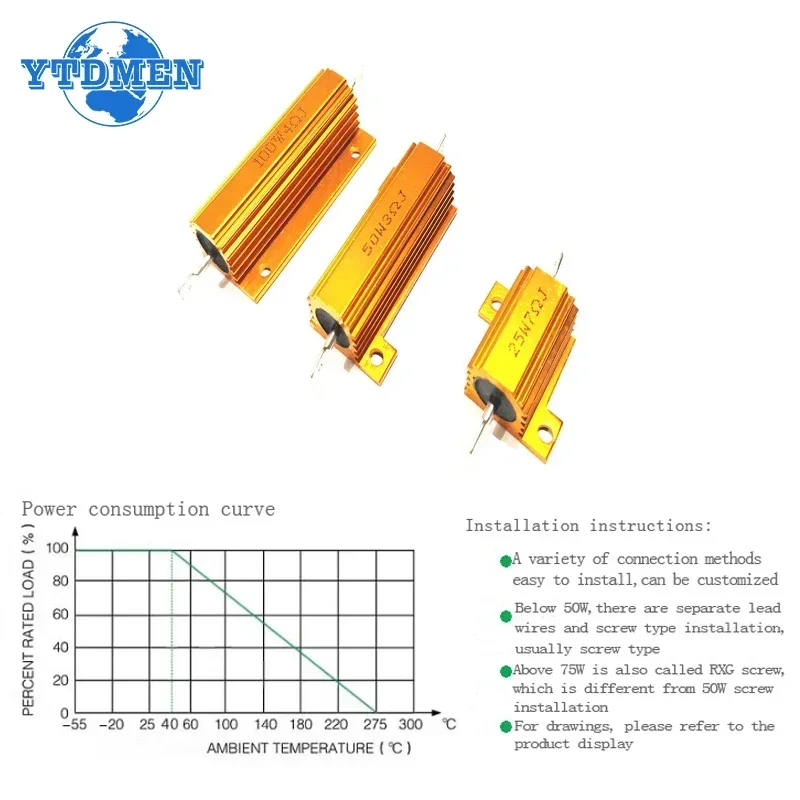 1PCS Load Resistor 50W 100W Aluminum Power Metal Shell Case Wirewound Resistor 1ohm 2ohm 4ohm 6ohm 8ohm 10ohm 20ohm 100ohm 1kohm