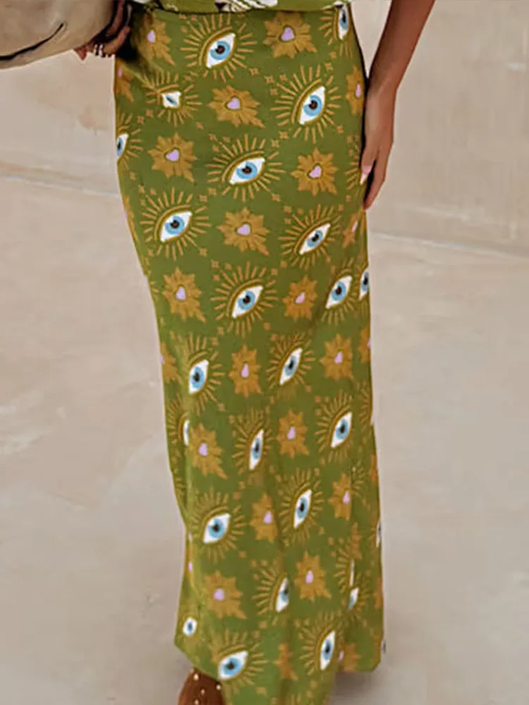 Frühling Casual Temperament Lange Röcke Herbst Elegante Muster Gedruckt Slim Fit Röcke 2025, Frauen Mode Hight Taille Halbe Röcke