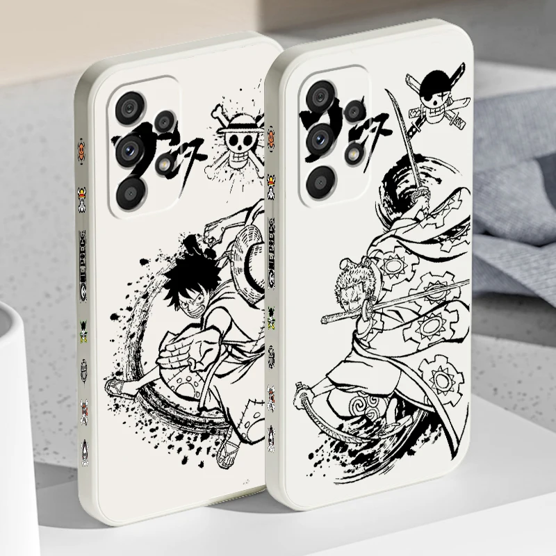 One P-Piece L-Luffy Anime Liquid Left Rope For Samsung A53 A52 S A33 A32 A51 A71 A21S A13 A73 A50 A72 A23 A12 5G Cover