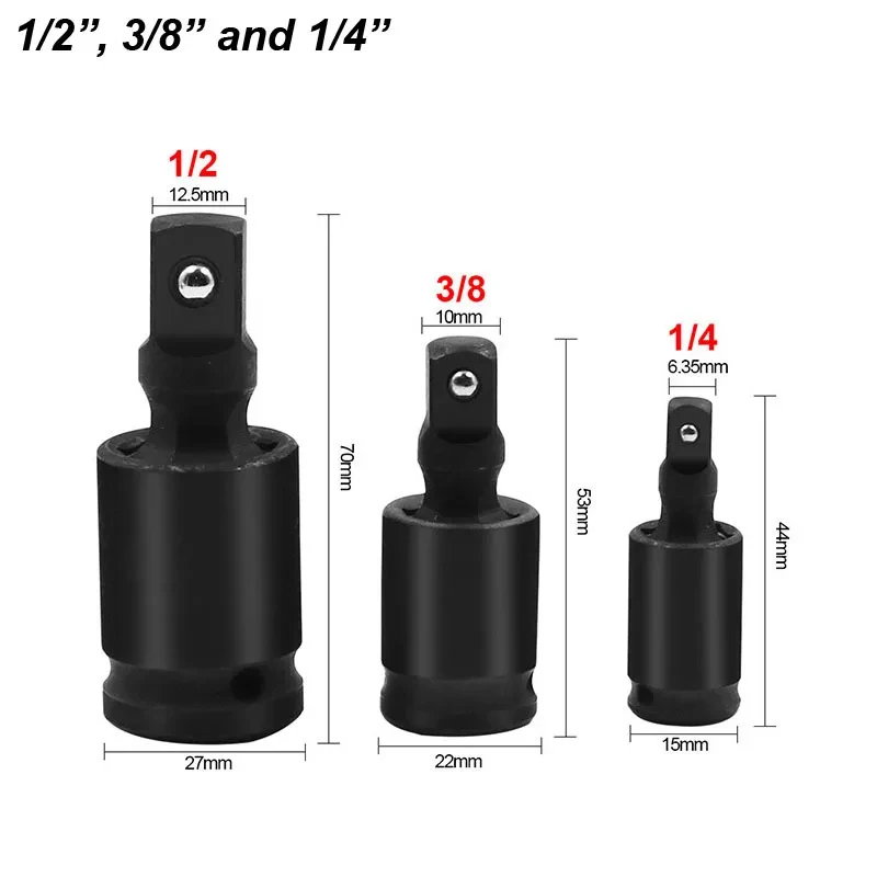 Black 360 Degree Impact Universal Joint-Socket Swivel Knuckle Joint Air Wobble Socket Adapter Extension Electric Wrench Tools