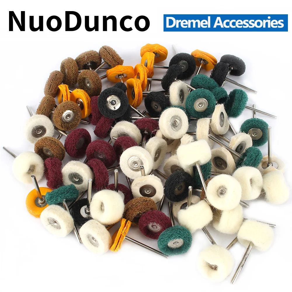 Cabezal de lijado de fieltro de lana de 1 ", rueda pulidora abrasiva con vástago de 3mm, Mini cepillo de pulido de hilo de algodón para Dril Dremel